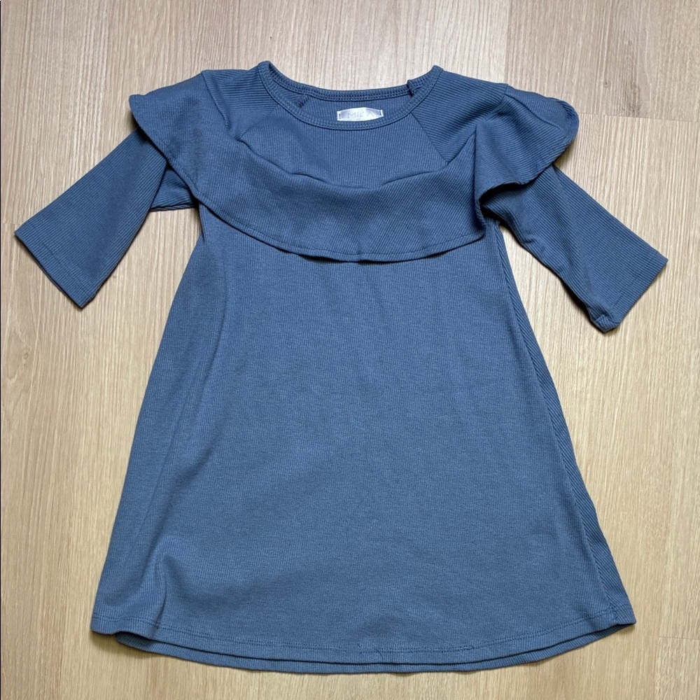 Mila & Rose Periwinkle Dusty Blue Half Sleeve Ruffled Collar Dress 4/5